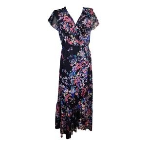 Spense Dress Womens Size L Large Black Floral Ruffle Maxi Mesh Flirty Feminine